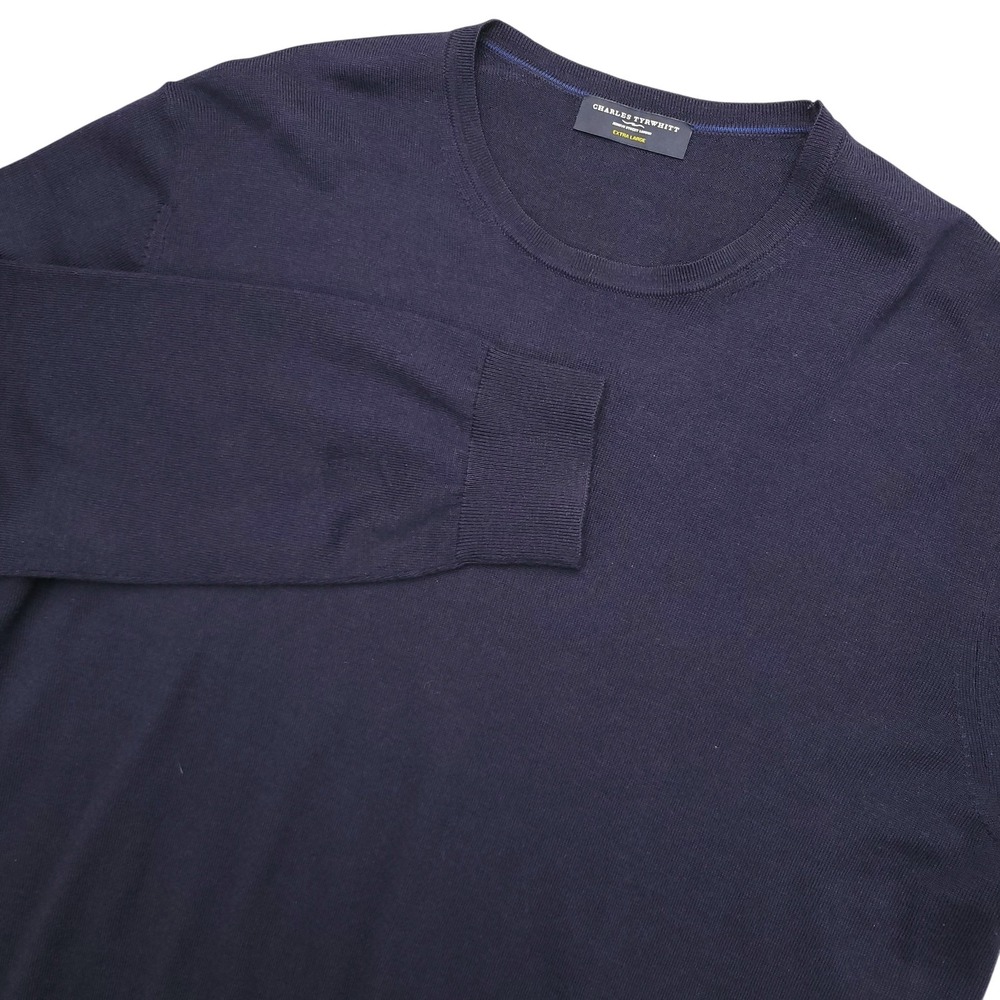 Charles Tyrwhitt‎ Sweater Mens XL Blue Merino Wool Crewneck Lightweight Pullover